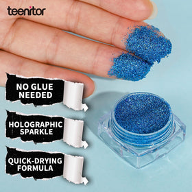 Teenitor double-sided applicators and six glitter shapes laid out for precise application