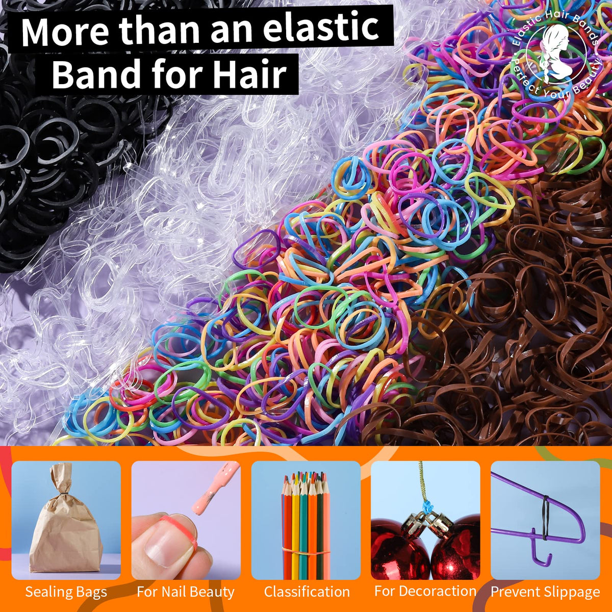 Teenitor stacked black, clear and brown bands showing color-matching benefit for hair tones