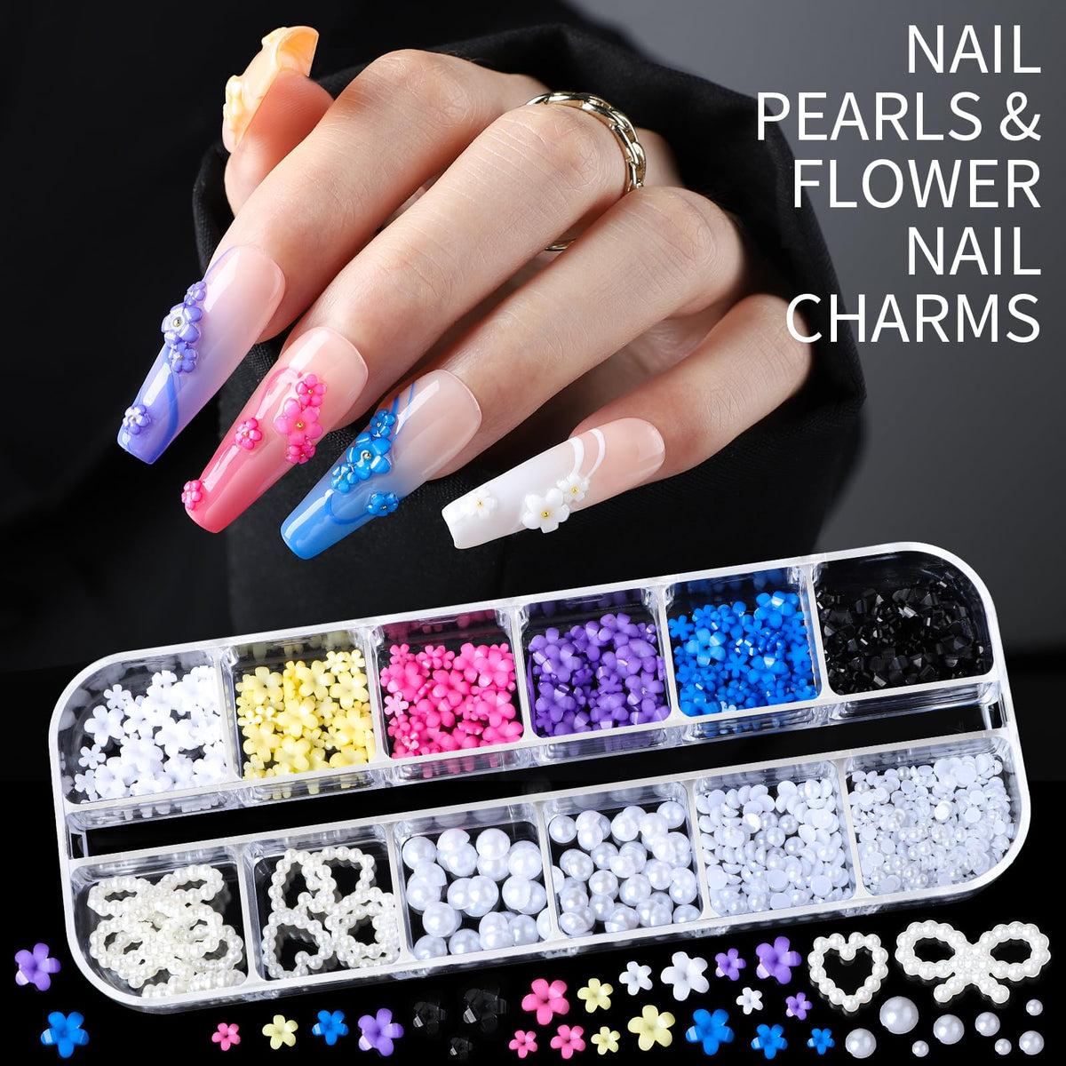 Teenitor bow and butterfly charms detail displaying 3D elements for standout nails
