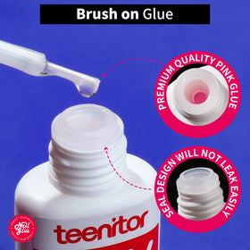 Teenitor brush applicator close-up enabling precise, mess-free glue placement