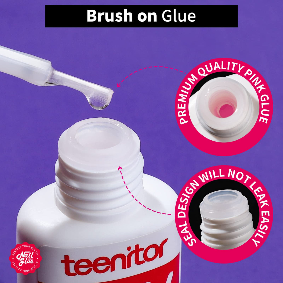 Teenitor brush applicator close-up demonstrating precise glue placement benefit