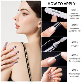 Teenitor brush-on glue bottle close-up offering fast-drying adhesive benefit