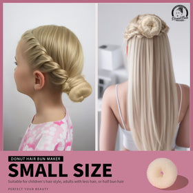 Teenitor medium donut bun styled on model, polished everyday updo benefit