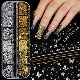 Teenitor close-up of 3D nail charms and metallic chains for decoration