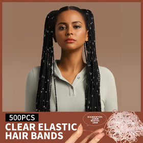 Teenitor close-up of clear elastics highlighting braid-ready strength and discretion