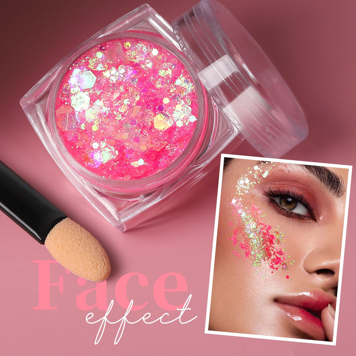 Teenitor close-up of holographic pink glitter texture highlighting multi-dimensional shine