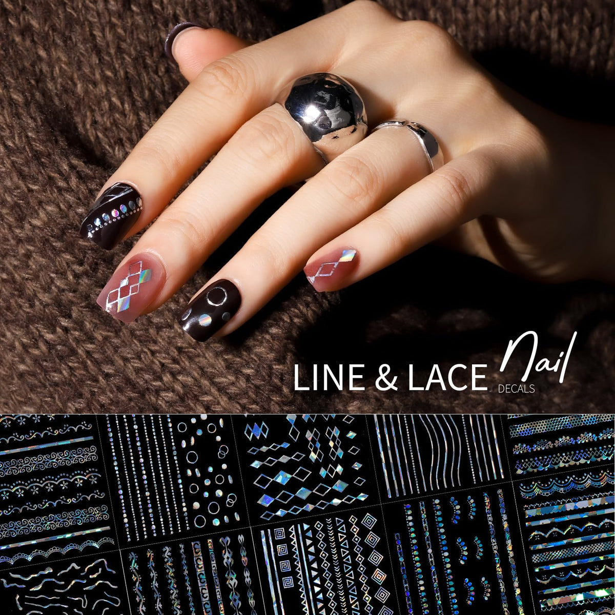 Teenitor close-up of holographic silver texture enhancing manicure shine