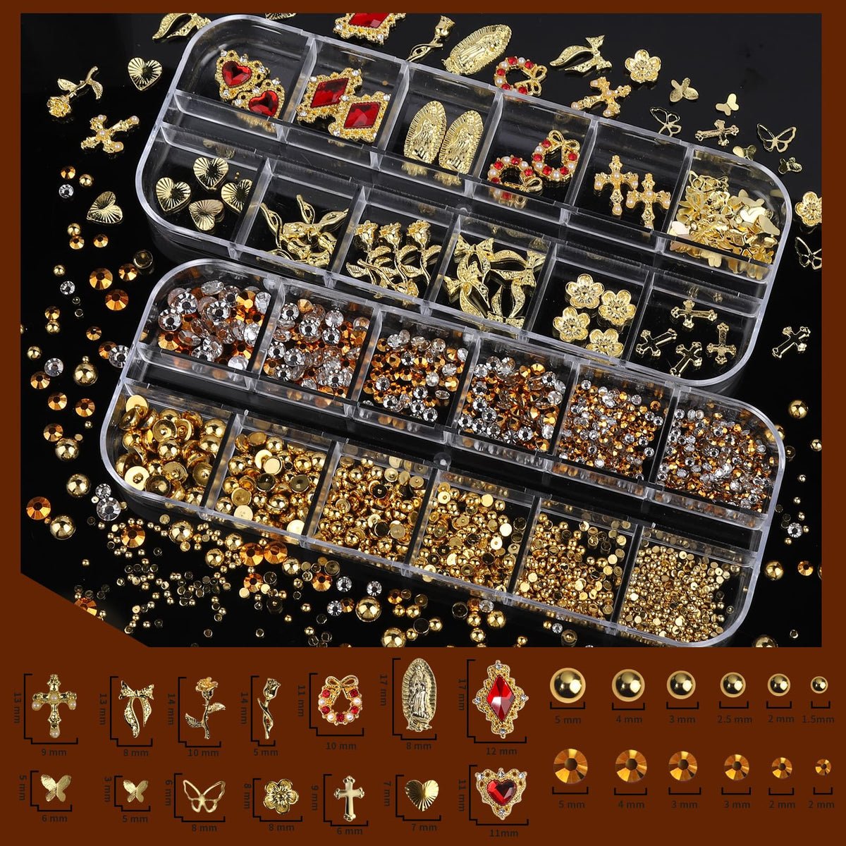 Teenitor close-up of 3D gold charms, highlighting texture and luxe detail