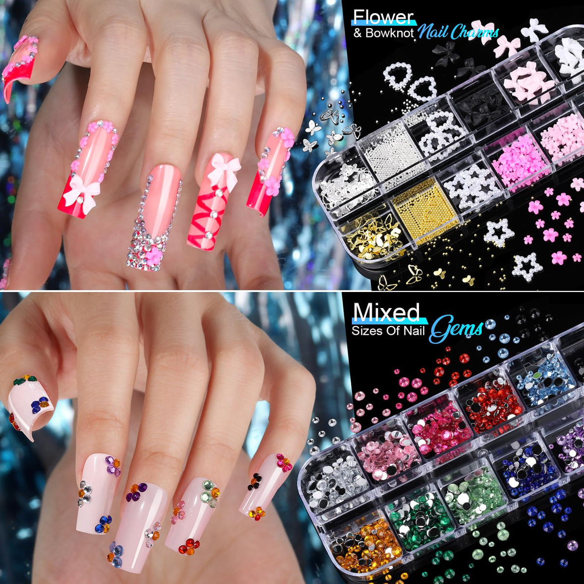 Teenitor colorful rhinestones closeup showing mixed sizes and vibrant colors for playful designs