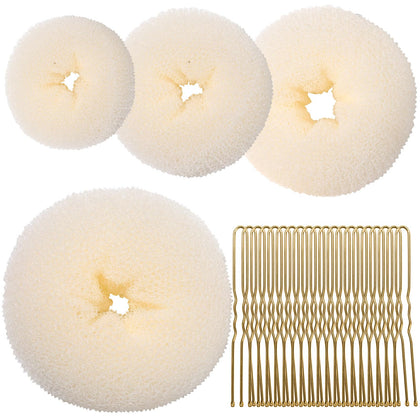 Teenitor cream bun set front view showing included sizes and pins for convenience