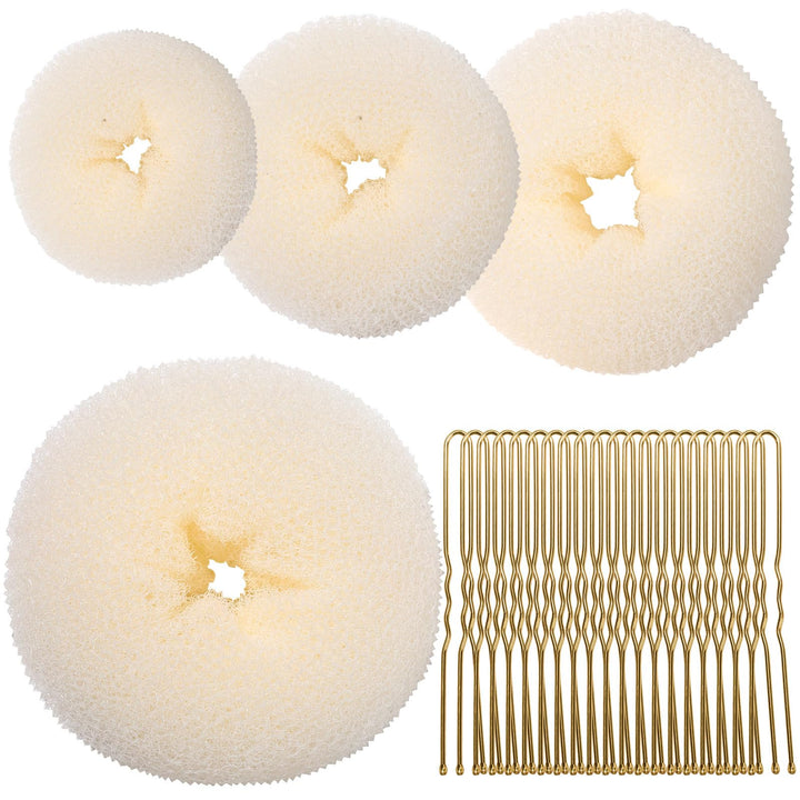 Teenitor cream bun set front view showing included sizes and pins for convenience
