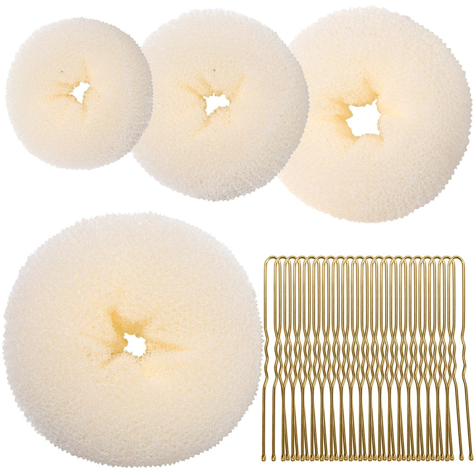 Teenitor cream bun set front view showing included sizes and pins for convenience