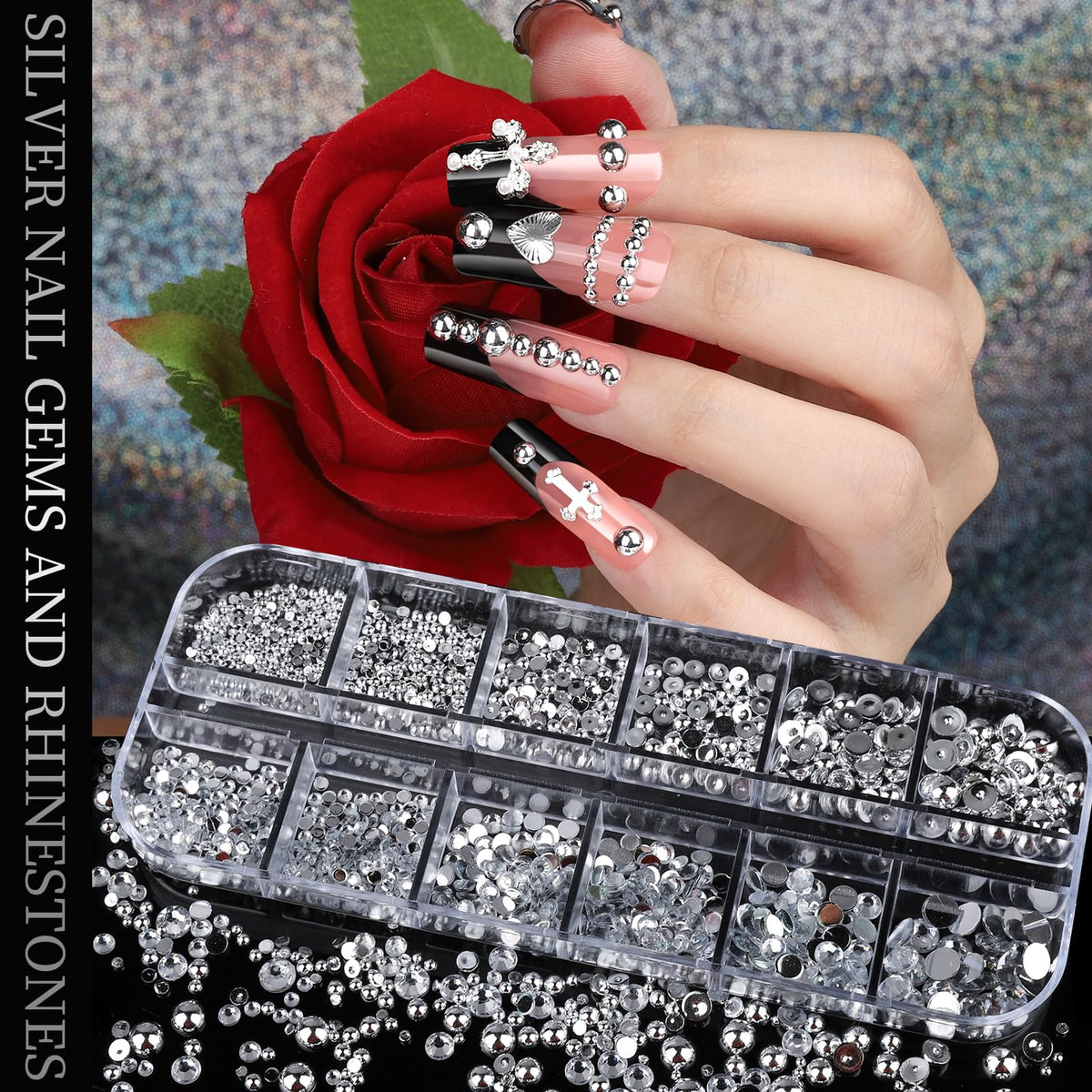 Teenitor layflat of cross and star silver charms arranged for creative accent combinations