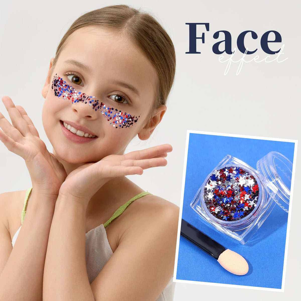 Teenitor cheek decorated with star and heart shapes highlighting festive look