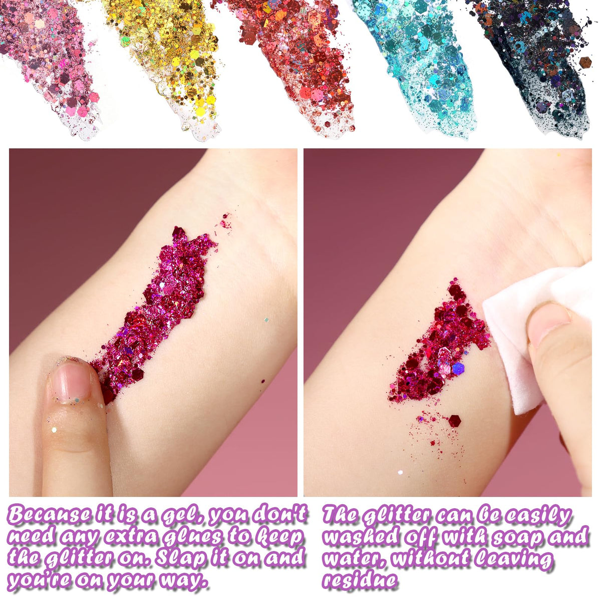 Teenitor festival shot with model wearing glitter for bold night-out styling