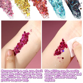 Teenitor festival shot with model wearing glitter for bold night-out styling
