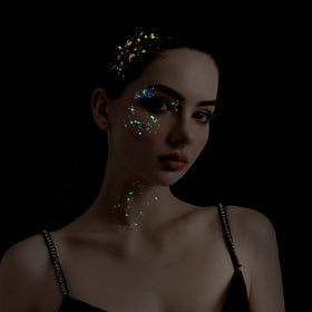 Teenitor festival lifestyle shot showing glow makeup on crowd-ready party look