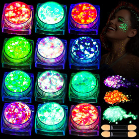 Teenitor front packaging displaying 12 colorful glow gels for festival-ready looks