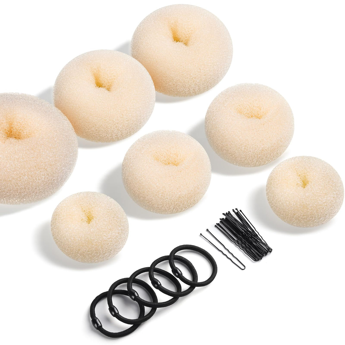 Teenitor front view of beige bun maker set showing all pieces and packaging, quick styling