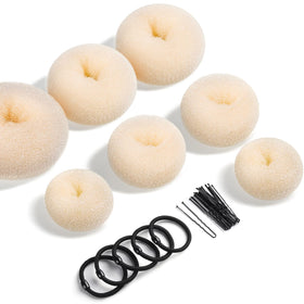 Teenitor front view of beige bun maker set showing all pieces and packaging, quick styling