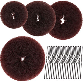 Teenitor brown bun set front view showing four sizes and benefits of choice