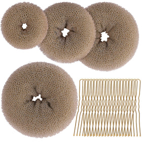 Teenitor front packaging showing four tan brown bun makers and 20 pins for easy styling