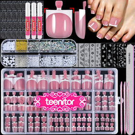 Teenitor front packaging showing full 150pc French tip kit and convenience