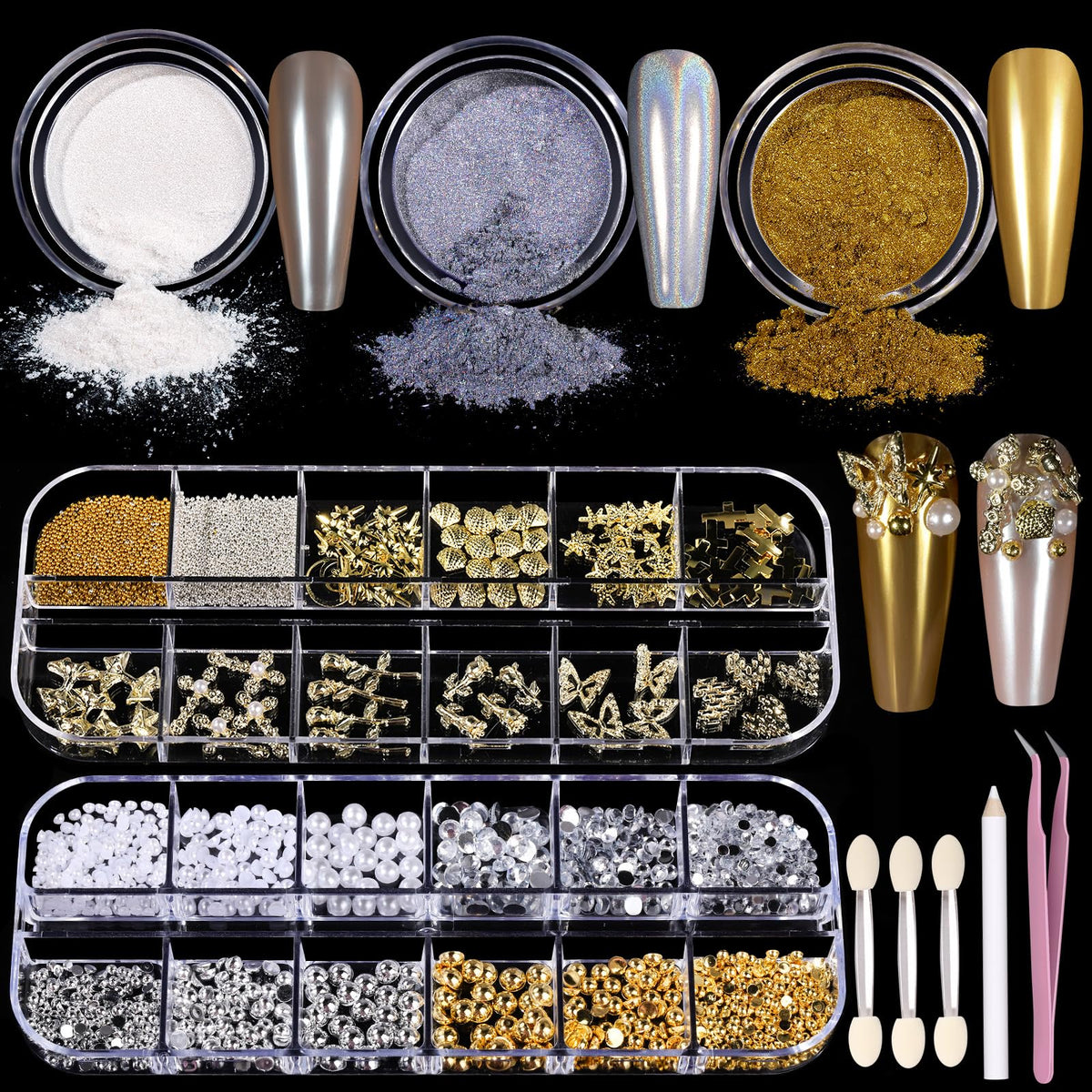 Teenitor front packaging showing gold chrome powder kit and accessories for versatile looks