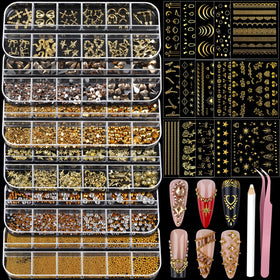 Teenitor front packaging showing full gold nail charms kit and contents benefit easy selection