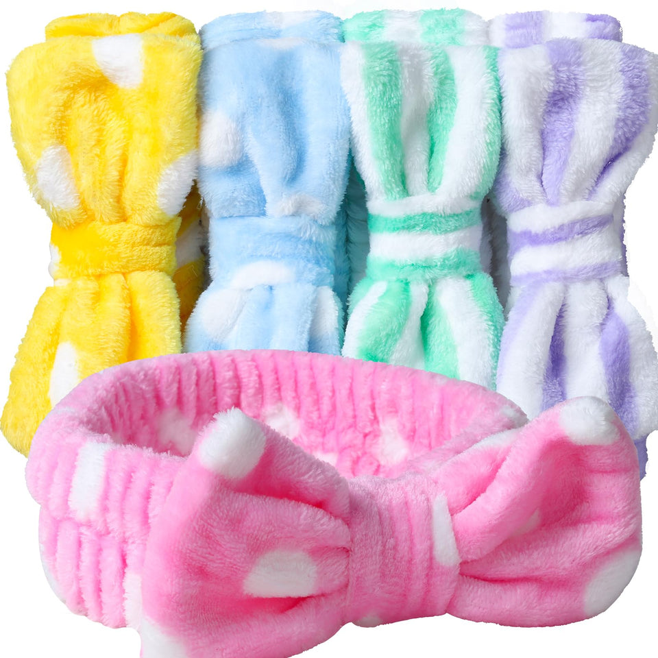 Teenitor front view of five colorful headbands neatly stacked, convenient set