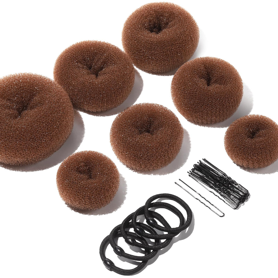 Teenitor front packaging displaying seven light brown donut shapers for quick buns