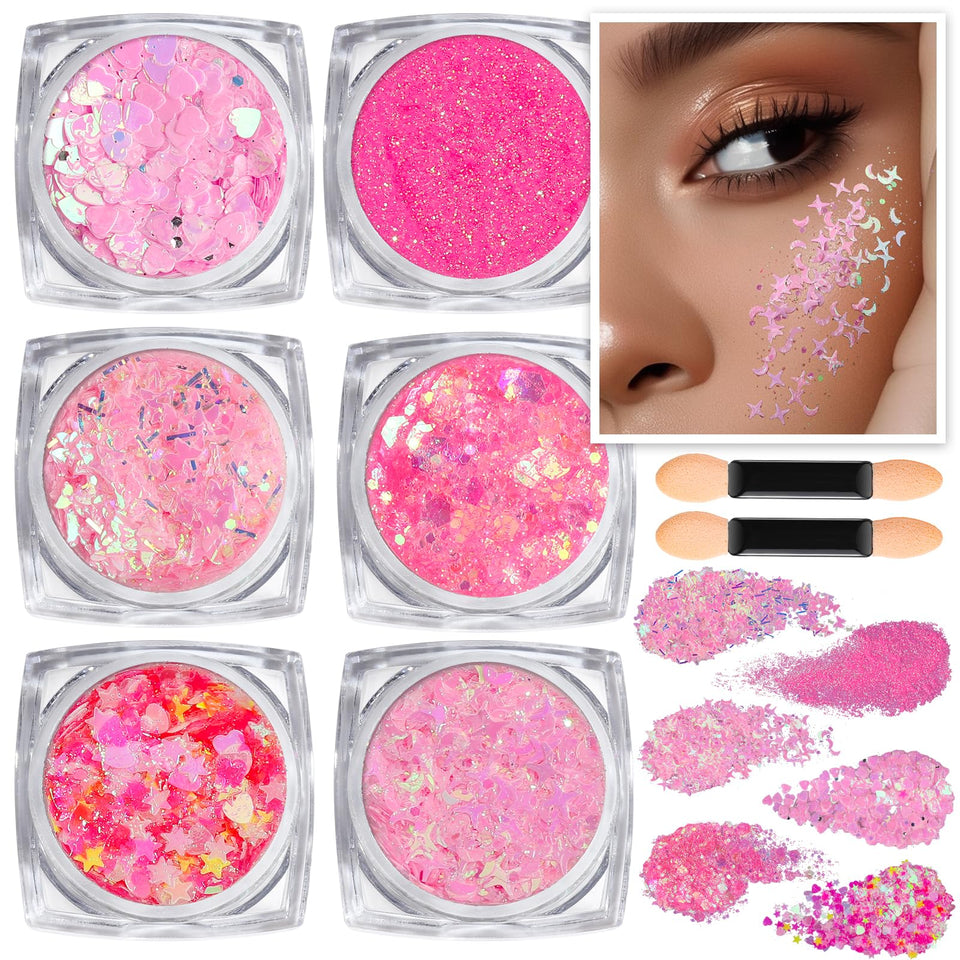 Teenitor front packaging showing six pink glitter pots and applicators for easy selection