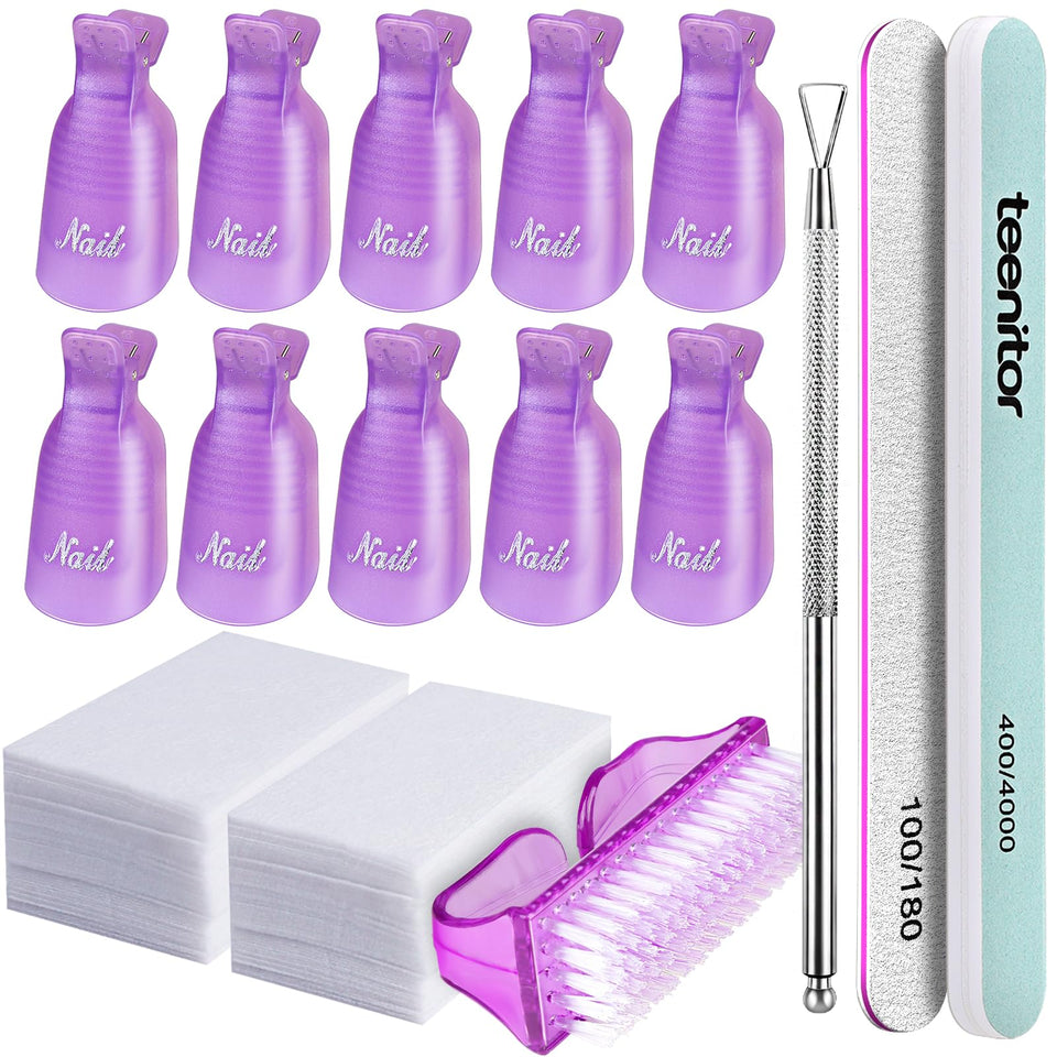 Teenitor front packaging showing complete purple gel remover kit, convenient at‑home use