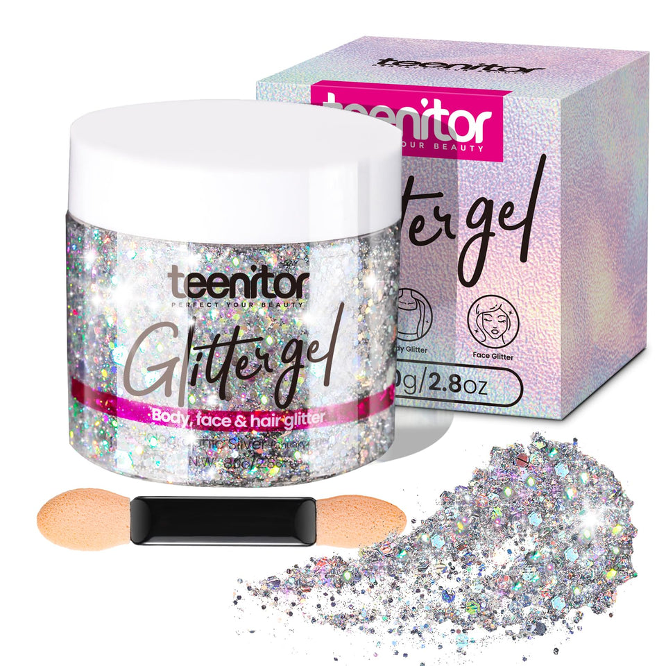 Teenitor front packaging showing silver glitter gel for bold shine