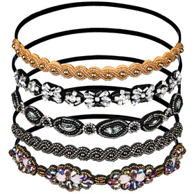 Teenitor front view of all five jeweled headbands showing variety and style