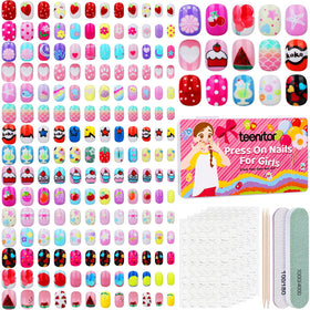 Teenitor front packaging showing full 360-piece kids nail set and variety