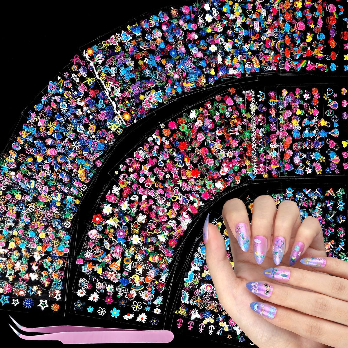 Teenitor front packaging showing vibrant nail sticker sheets and colorful designs for quick manicures
