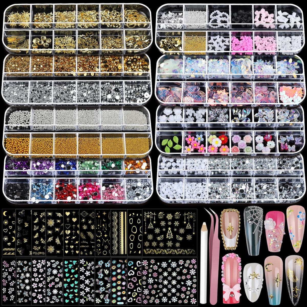 Teenitor front packaging showing full nail charms kit and organized boxes for easy selection