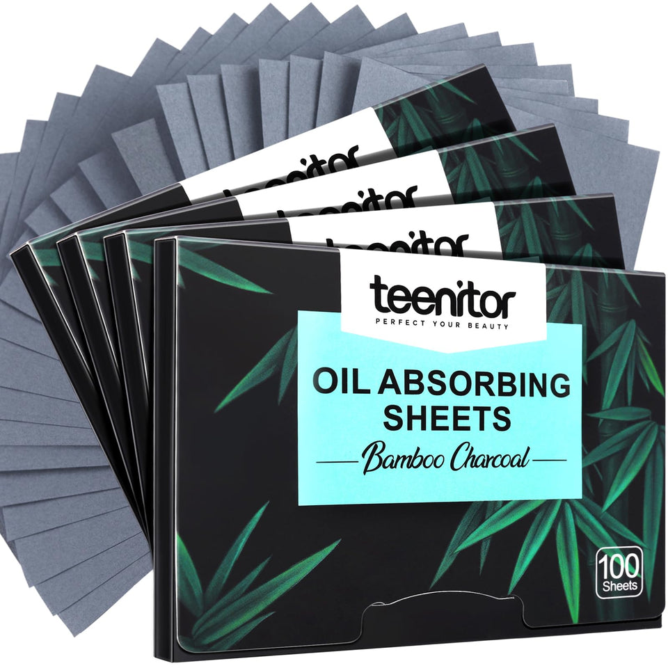Teenitor front packaging showing four sleeves and total 400 sheets for convenient oil control