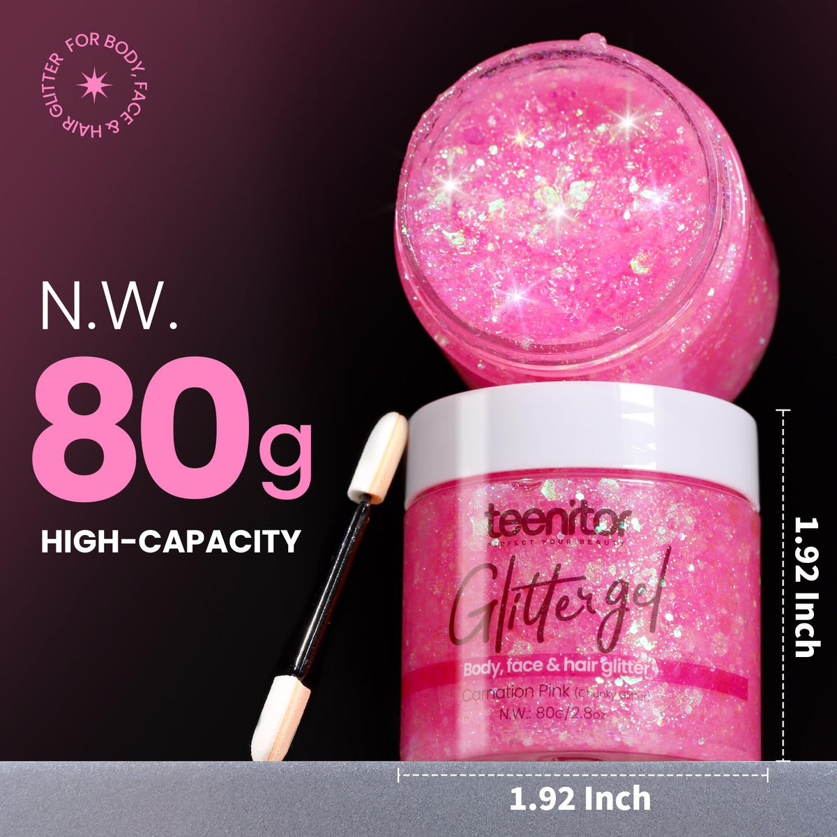 Teenitor gel texture close-up revealing holo shimmer and smooth spreadability