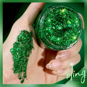 Teenitor cheek application demonstrating green glitter highlight and long-lasting shine