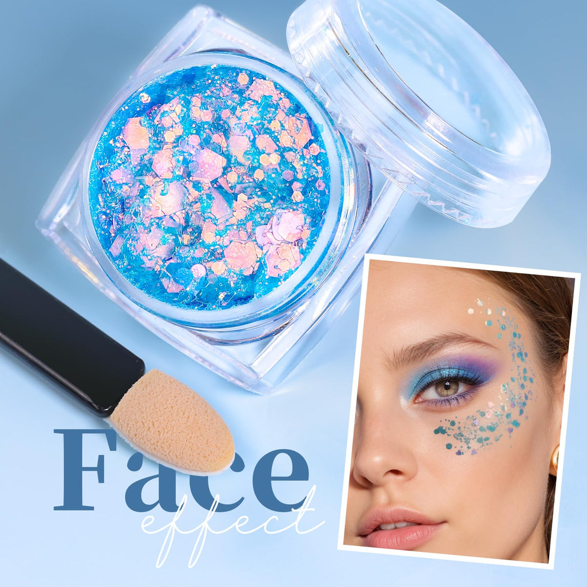 Teenitor glitter gel texture close-up displaying smooth holographic blue shimmer