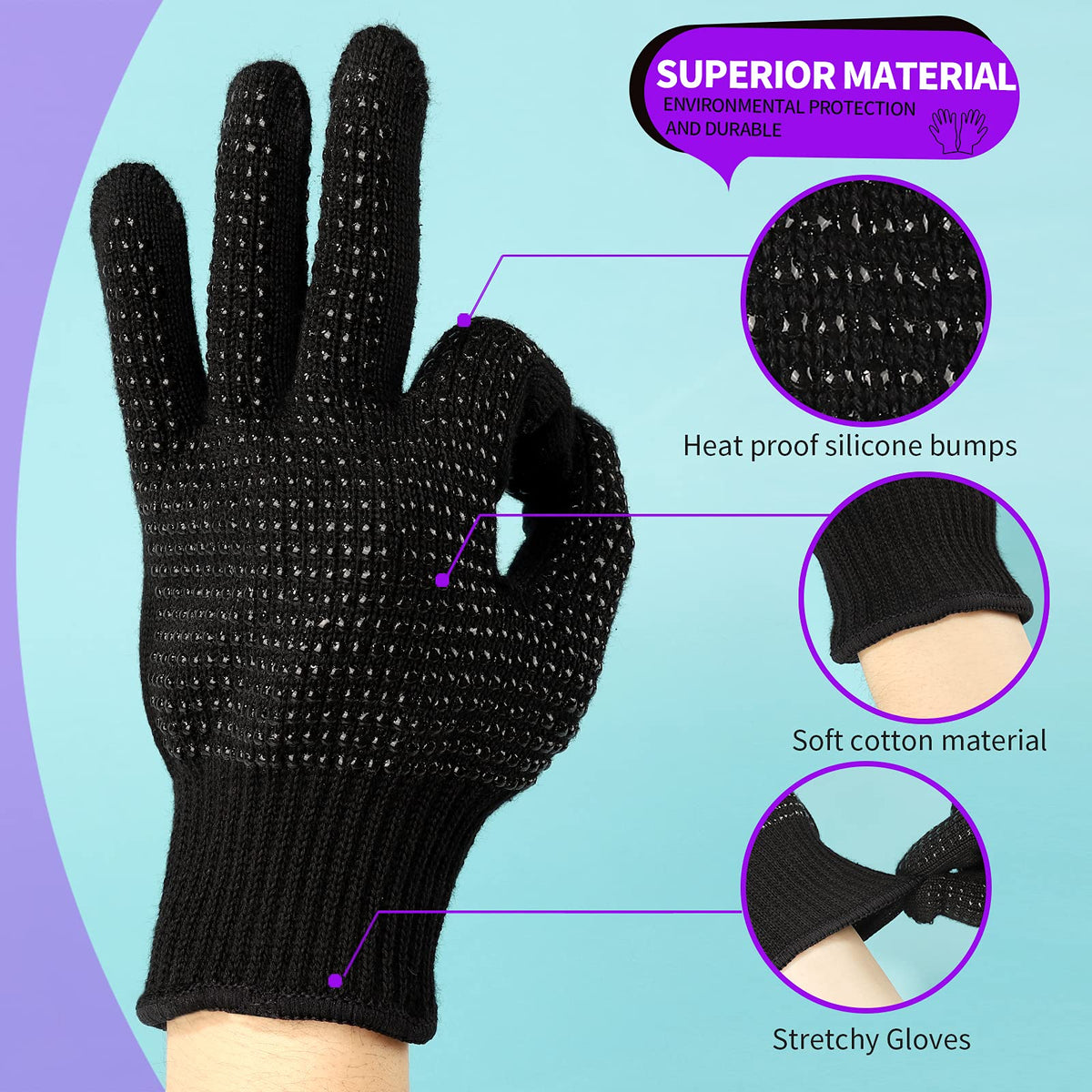 Teenitor gloves holding a curling iron to prevent quick-contact burns