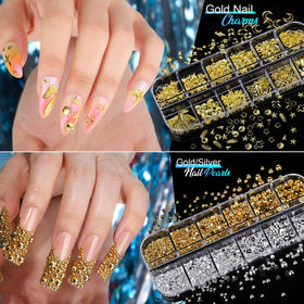 Teenitor gold nail charms detail highlighting stars moons and leaf shapes for luxe accents