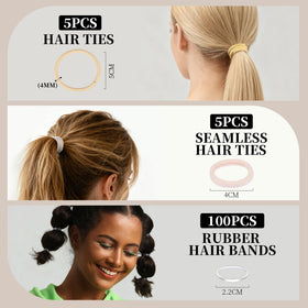 Teenitor hair nets and elastics arranged showing breathable stretch