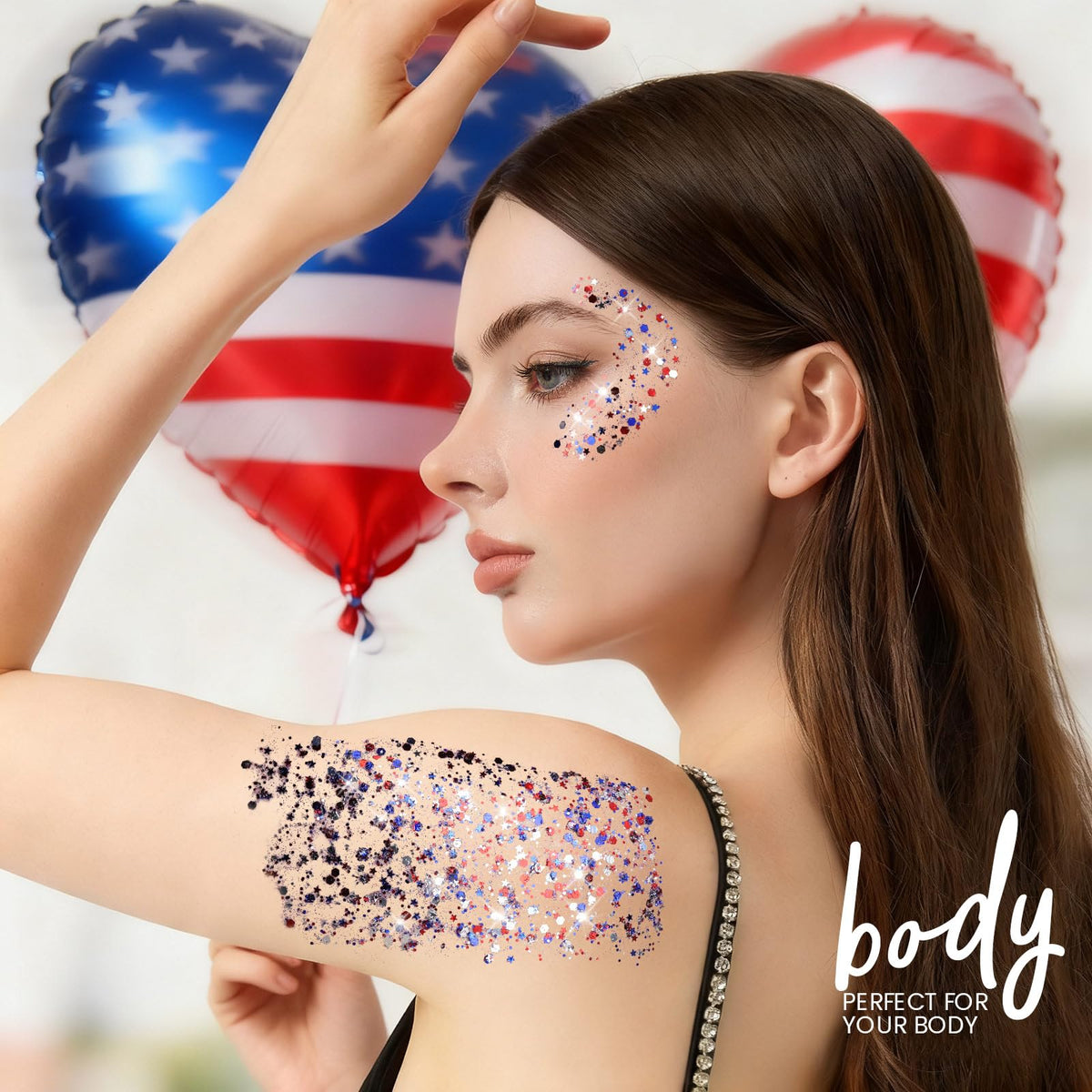 Teenitor glitter used as hair streaks creating instant patriotic style