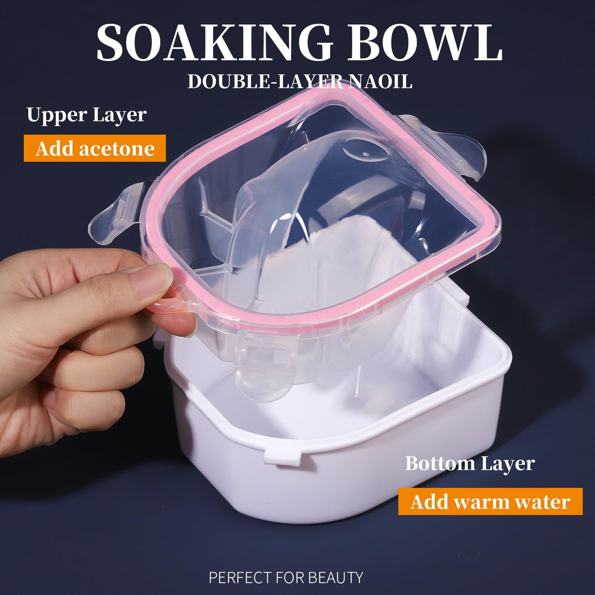 Teenitor hand in bowl demonstrating comfortable finger slots and reduced acetone use benefit