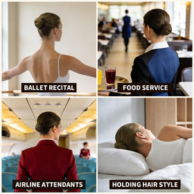 Teenitor hair net in use creating a sleek ballet bun for performance
