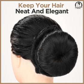 Teenitor in-use image wrapping hair around donut for a fast secure bun benefit saves time