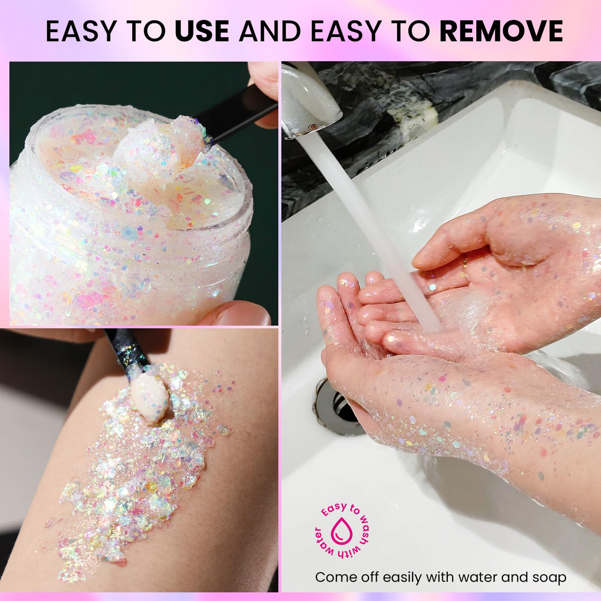Teenitor kid in mermaid costume wearing glitter gel for playful sparkle